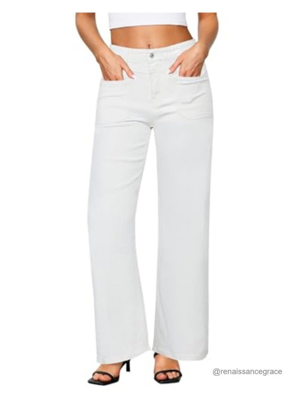 High Waisted Wide Leg Stretchy Jeans with Pouch Pockets